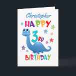Blue Dinosaur 3rd Birthday Card<br><div class="desc">A special 3rd birthday card! This bright fun second birthday card features a blue dinosaur, some pretty stars and colourful text. A cute design for someone who will be three years old. Add the 3nd birthday child's name to the front of the card to customise it for the special boy...</div>