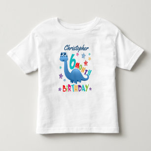 Blue Dinosaur 6 Month Birthday Toddler T-Shirt