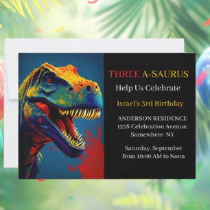 Blue Dinosaur Adventure Invitation
