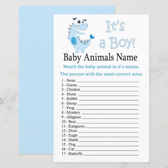 Blue Dinosaur Baby Animals Name Game (Front/Back)