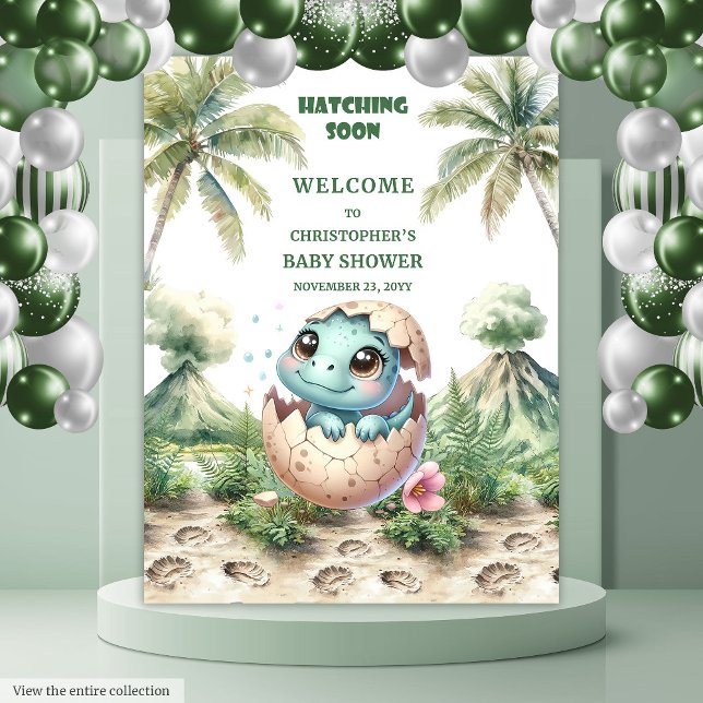 Blue Dinosaur Baby Shower Banner Hatching Soon Tapestry (Blue Dinosaur Baby Shower Banner Hatching Soon)