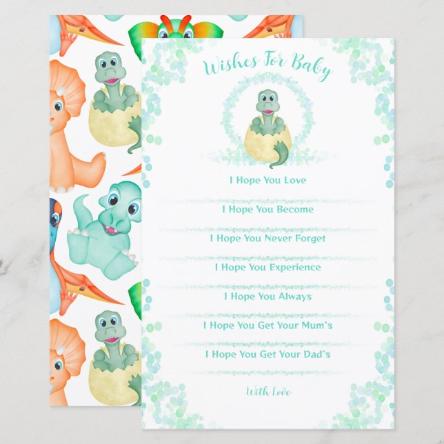 Blue Dinosaur Baby Shower Game Wishes For Baby (Front/Back)