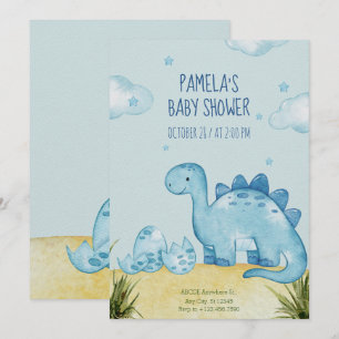 Blue Dinosaur baby shower Invitation