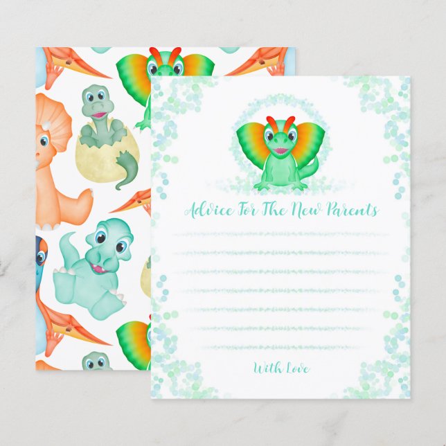 Blue Dinosaur Baby Shower Parents Advice Card (Front/Back)