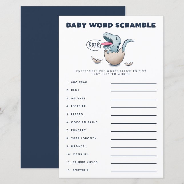 Blue Dinosaur Baby Word Scramble Game  (Front/Back)