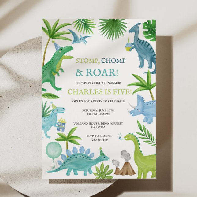 Blue Dinosaur Birthday Invitation (Creator Uploaded)