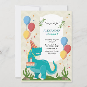 Blue Dinosaur Birthday Party Invitation