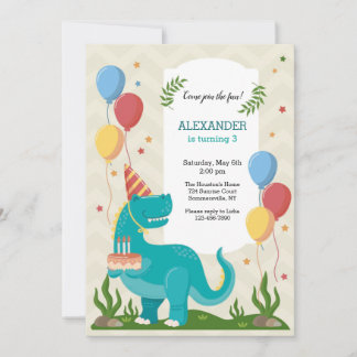 Blue Dinosaur Birthday Party  Invitation