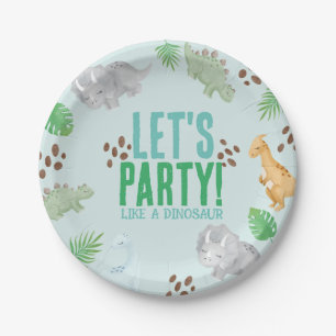 Blue Dinosaur birthday party, kid party dino Paper Plate