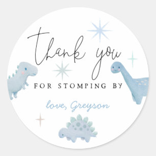 Blue Dinosaur Birthday Stomping By Favour  Classic Round Sticker