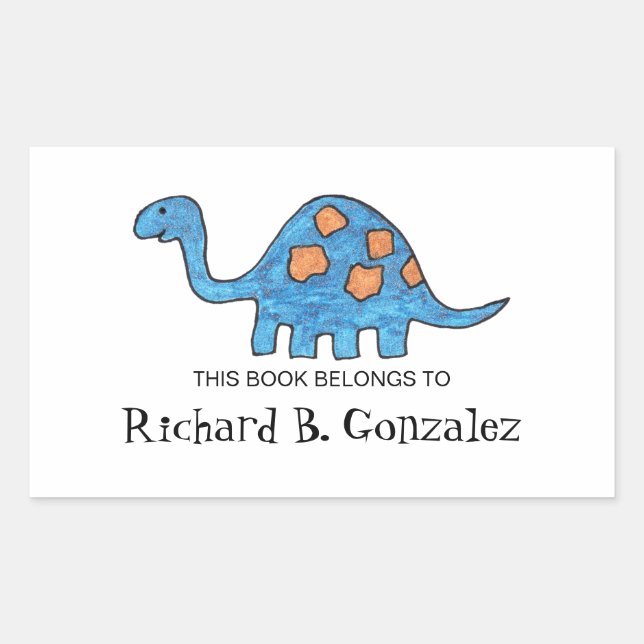 Blue Dinosaur Bookplates Rectangular Sticker (Front)