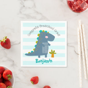 Blue Dinosaur Boy Preschool Graduation Whimsical Napkin