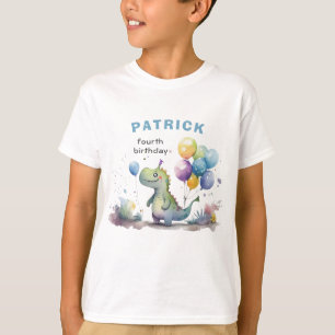 Blue Dinosaur Boy Watercolor Birthday T-Shirt