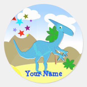 Blue Dinosaur Cartoon Name Sticker