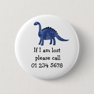 Blue Dinosaur, Child emergency, saftey 6 Cm Round Badge