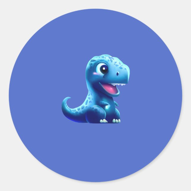 Blue Dinosaur Cute Classic Round Sticker (Front)
