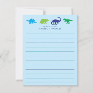 Blue Dinosaur Cute Kid's Dino Flat Stationary Card