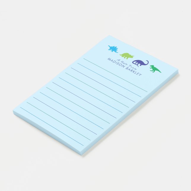 Blue Dinosaur Cute Kid's Dino Post-it Notes (Angled)