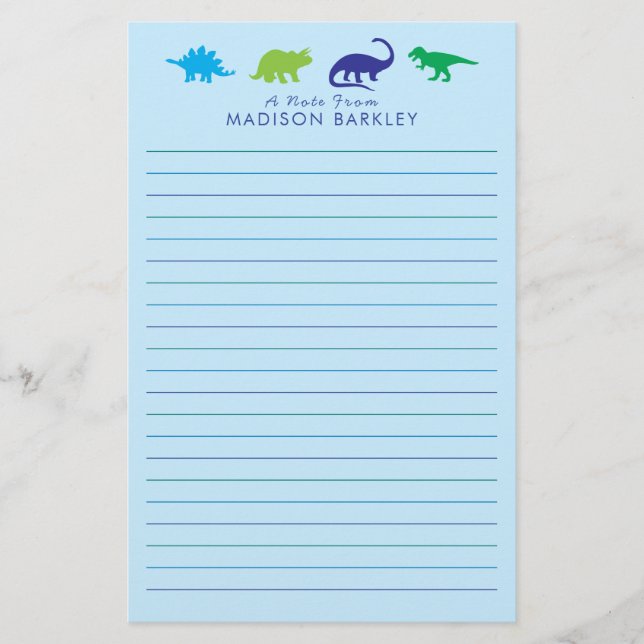 Blue Dinosaur Cute Kid's Dino Stationery (Front)