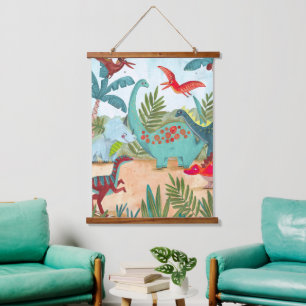 Blue Dinosaur cute pre historic jungle kids Hanging Tapestry
