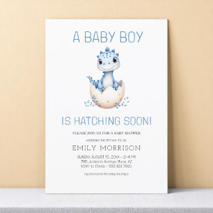 Blue Dinosaur Hatching Soon Baby Boy Shower Invitation