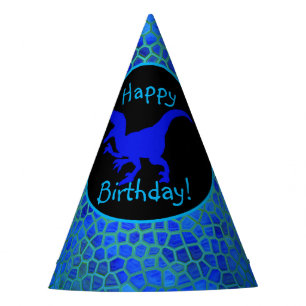 Blue Dinosaur Hide Happy Birthday!  Party Hat