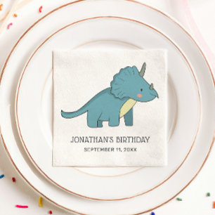 Blue Dinosaur Kids Birthday   Triceratops Dino Napkin
