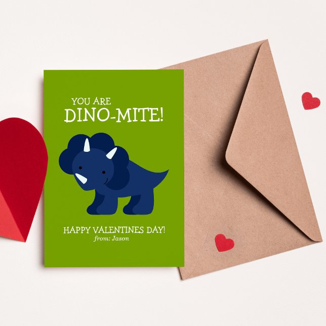Blue Dinosaur Kids School Valentines Card (Creator Uploaded)