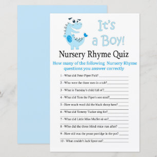 Blue Dinosaur Nursery Rhyme Quiz baby shower game