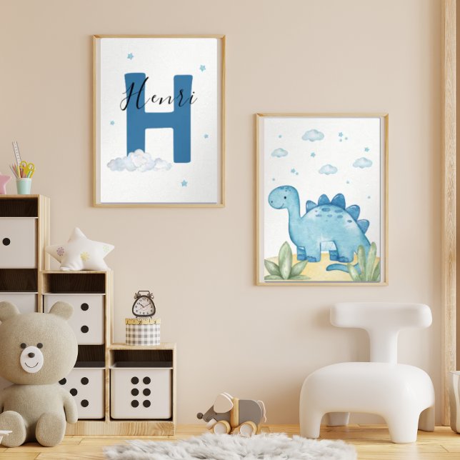 Blue Dinosaur Nursery Wall Art Set of 2 Print Set (Creator Uploaded)