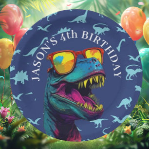 Blue dinosaur paper plate