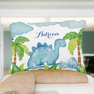 Blue dinosaur personalised baby name pillow