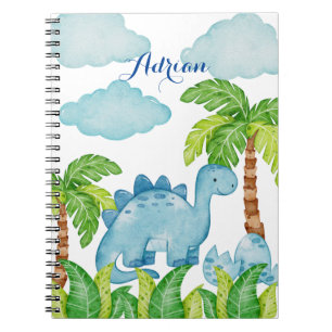 Blue dinosaur personalised boy name notebook