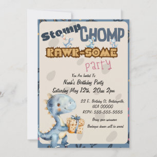 Blue Dinosaur Rawr Birthday Party Invitation