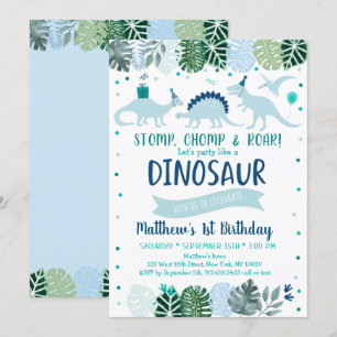 Blue Dinosaur Safari Birthday Invitation