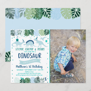 Blue Dinosaur Safari Birthday Invitation