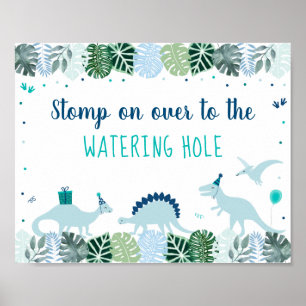 Blue Dinosaur Safari Birthday Watering Hole Sign