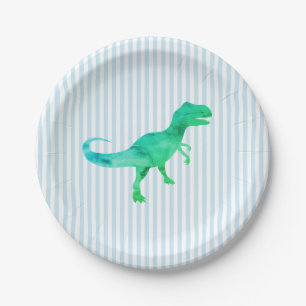 Blue Dinosaur Silhouette Trex Paper Plate