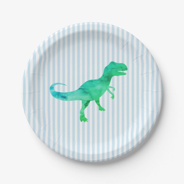Blue Dinosaur Silhouette Trex Paper Plate (Front)
