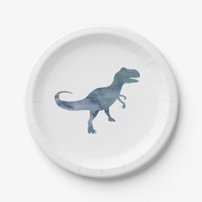 Blue Dinosaur Silhouette Trex Paper Plate (Front)