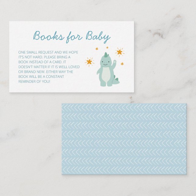 Blue Dinosaur Stars Boy Books for Baby Request Enclosure Card (Front/Back)