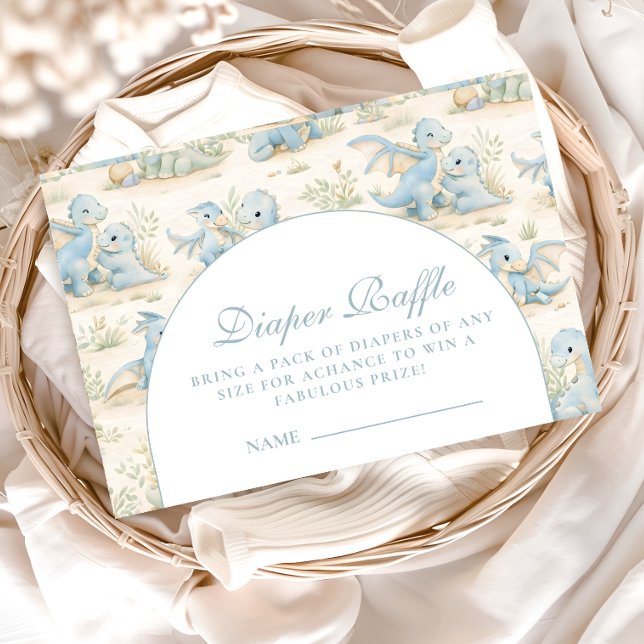 Blue Dinosaur Storybook Baby Shower Diapper Raffle Enclosure Card (Creator Uploaded)
