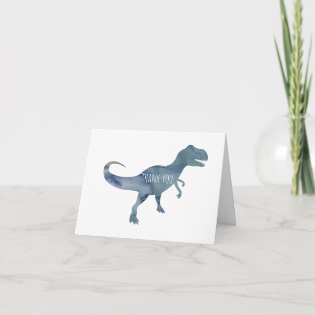 Blue Dinosaur Trex Flat Thank You Card (Front)