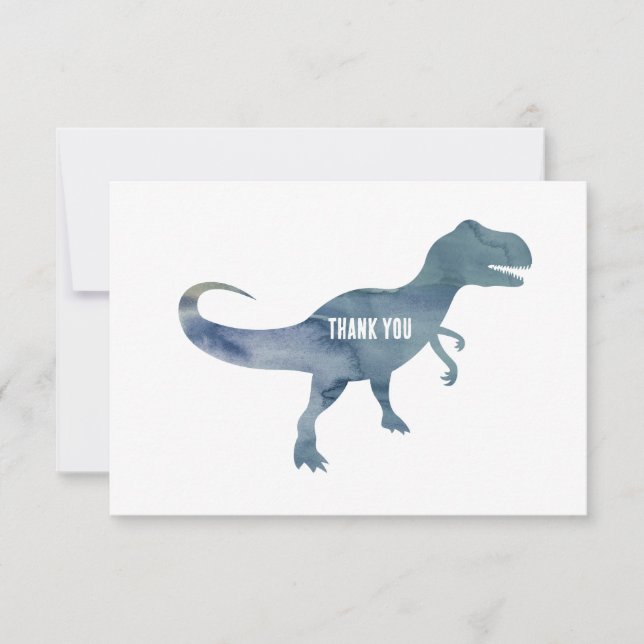 Blue Dinosaur Trex Flat Thank You Card (Front)