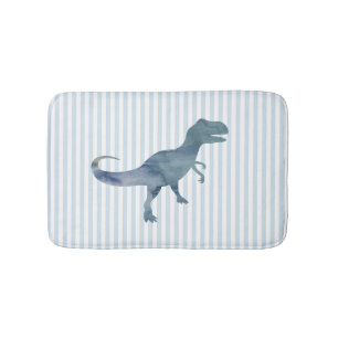 Blue Dinosaur Trex Stripe Bath Mat