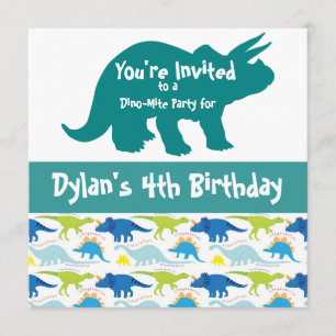 Blue Dinosaur Triceratops Birthday Invitations