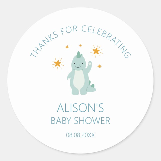 Blue Dinosaur Twinkle Star Baby Boy Classic Round Sticker (Creator Uploaded)