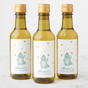 Blue Dinosaur Twinkle Star Baby Shower Boy Mini Wine Label
