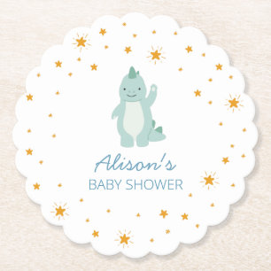 Blue Dinosaur Twinkle Star Baby Shower Boy Party Paper Coaster