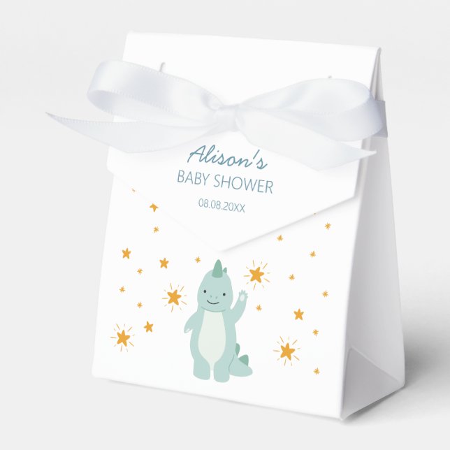 Blue Dinosaur Twinkle Stars Baby Boy Shower Favour Box (Front Side)